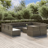 12 Piece Garden Lounge Set with Cushions Grey Poly Rattan