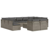 12 Piece Garden Lounge Set with Cushions Grey Poly Rattan