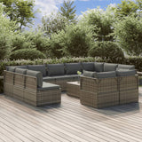 12 Piece Garden Lounge Set with Cushions Grey Poly Rattan