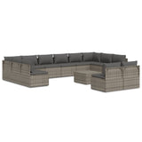 13 Piece Garden Lounge Set with Cushions Grey Poly Rattan - Front View