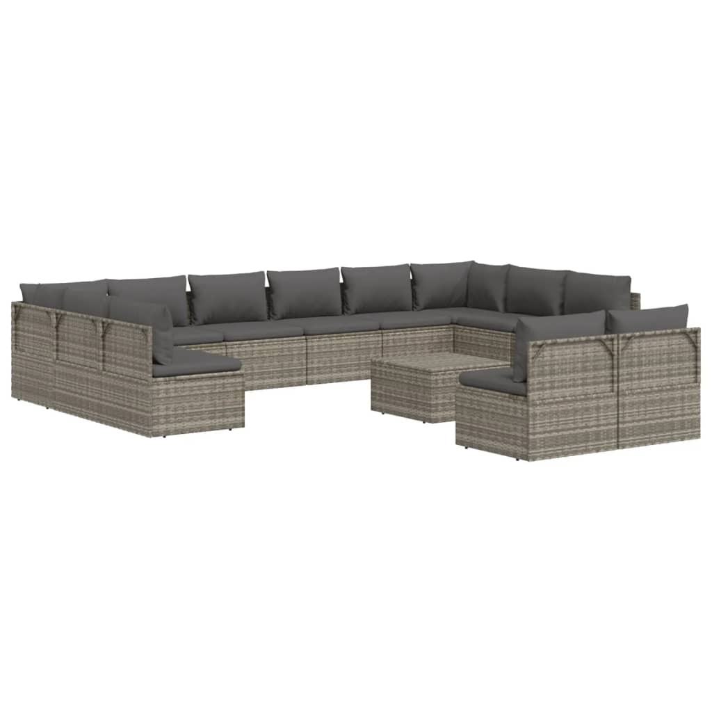 13 Piece Garden Lounge Set with Cushions Grey Poly Rattan