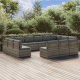 13 Piece Garden Lounge Set with Cushions Grey Poly Rattan