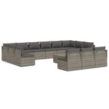 14 Piece Garden Lounge Set with Cushions Grey Poly Rattan