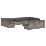 14 Piece Garden Lounge Set with Cushions Grey Poly Rattan