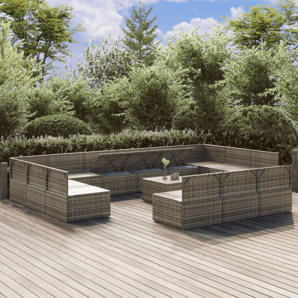14 Piece Garden Lounge Set with Cushions Grey Poly Rattan