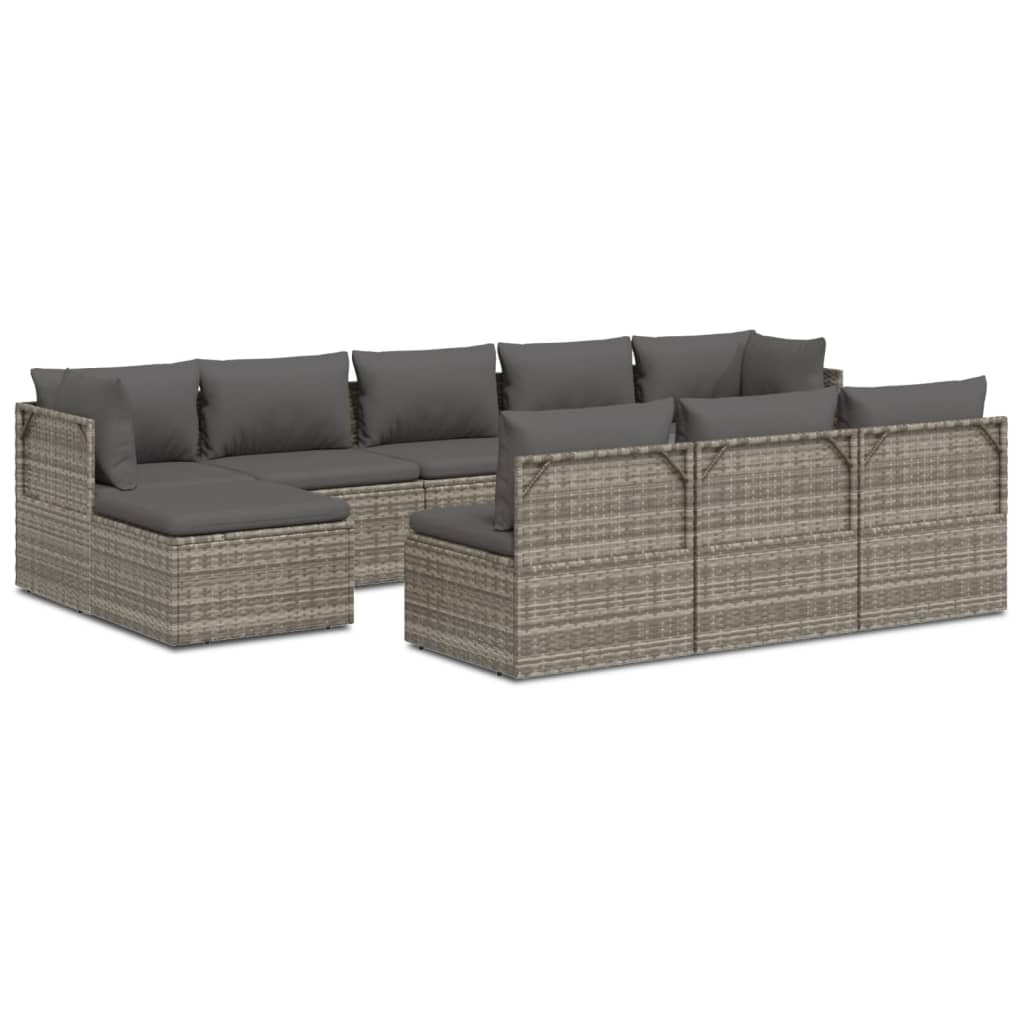 10 Piece Garden Lounge Set with Cushions Grey Poly Rattan