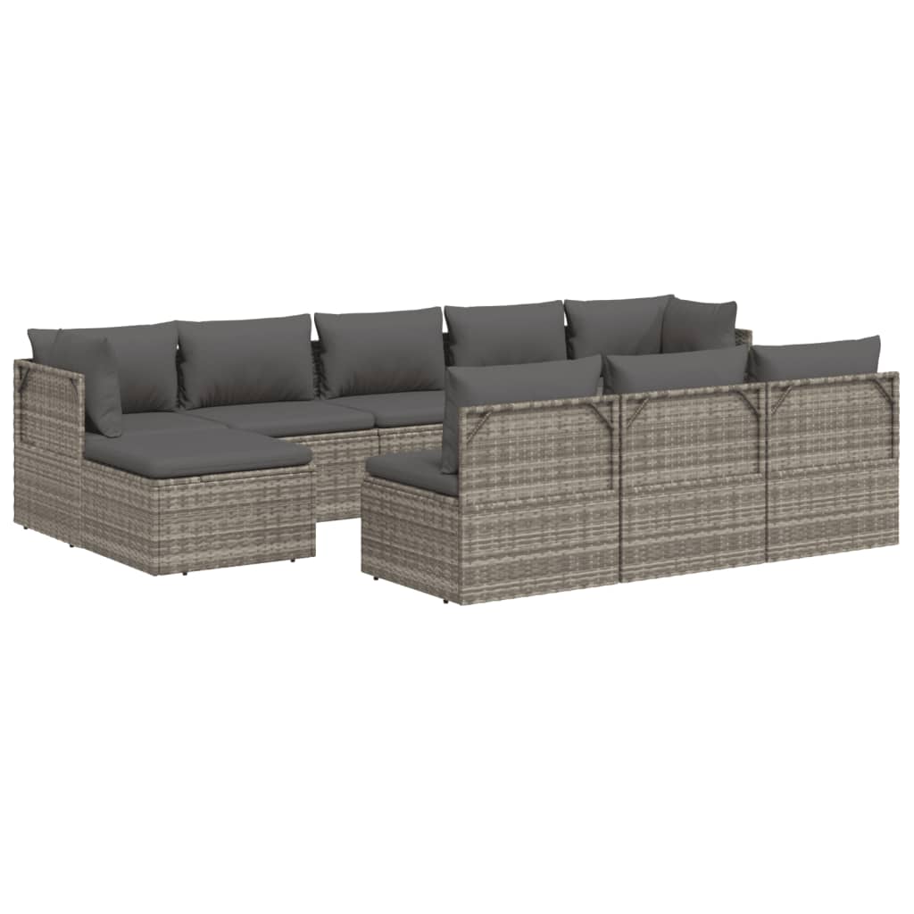 10 Piece Garden Lounge Set with Cushions Grey Poly Rattan