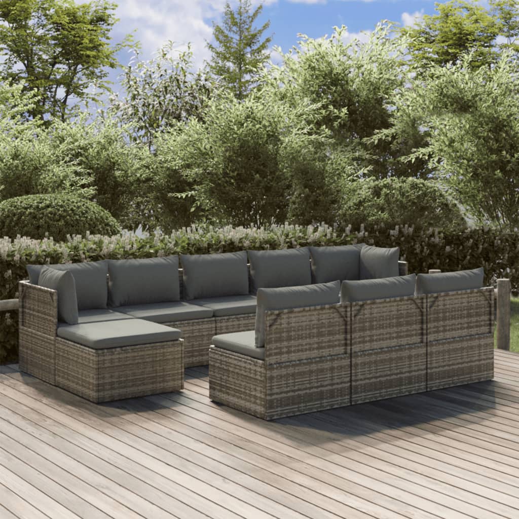 10 Piece Garden Lounge Set with Cushions Grey Poly Rattan