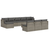 11 Piece Garden Lounge Set with Cushions Grey Poly Rattan