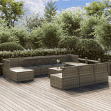 11 Piece Garden Lounge Set with Cushions Grey Poly Rattan