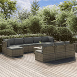 11 Piece Garden Lounge Set with Cushions Grey Poly Rattan