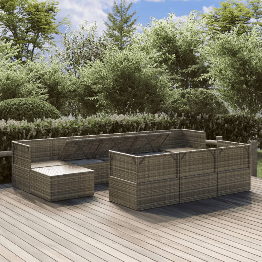 10 Piece Garden Lounge Set with Cushions Grey Poly Rattan