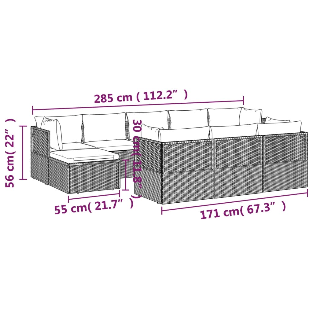 10 Piece Garden Lounge Set with Cushions Grey Poly Rattan