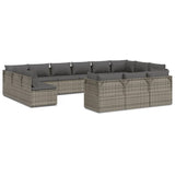 13 Piece Garden Lounge Set with Cushions Grey Poly Rattan - Front View