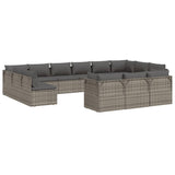 13 Piece Garden Lounge Set with Cushions Grey Poly Rattan - Side View
