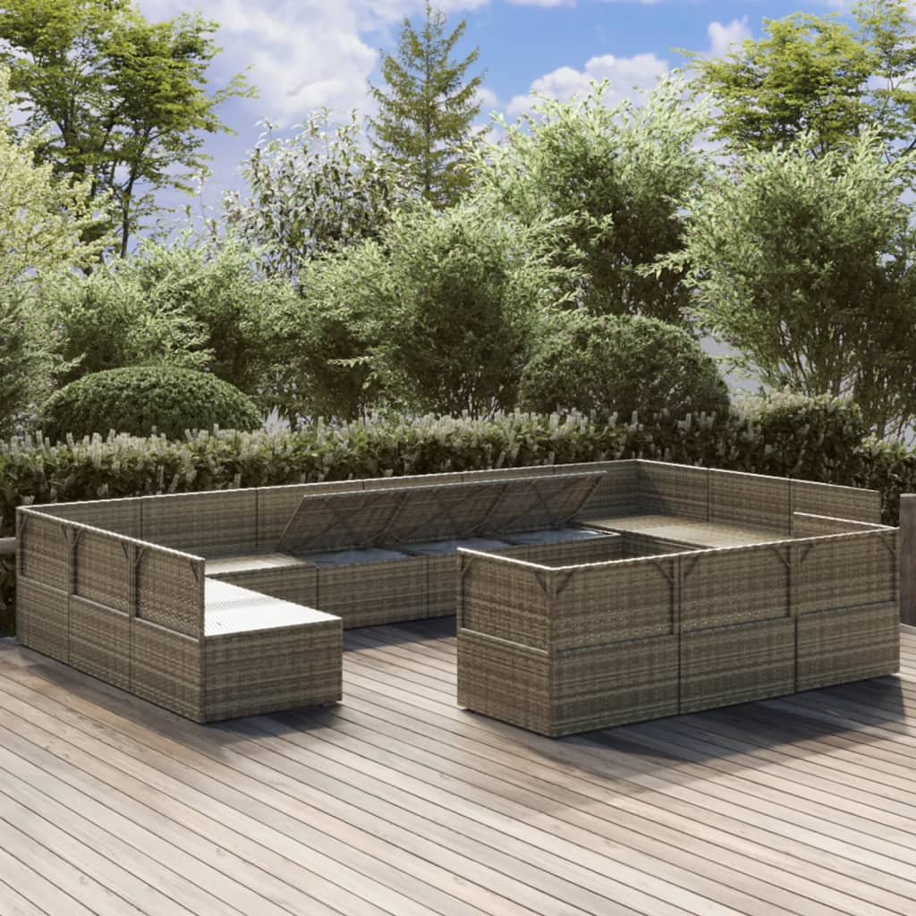 13 Piece Garden Lounge Set with Cushions Grey Poly Rattan