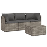 4 Piece Garden Lounge Set with Cushions Grey Poly Rattan - Front View