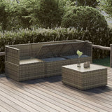 4 Piece Garden Lounge Set with Cushions Grey Poly Rattan