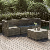 4 Piece Garden Lounge Set with Cushions Grey Poly Rattan - Side View