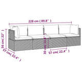 4 Piece Garden Lounge Set with Cushions Grey Poly Rattan