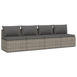 4 Piece Garden Lounge Set with Cushions Grey Poly Rattan - Front View