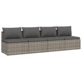 4 Piece Garden Lounge Set with Cushions Grey Poly Rattan