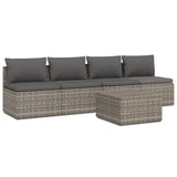 5 Piece Garden Lounge Set with Cushions Grey Poly Rattan - Front View