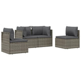 4 Piece Garden Lounge Set with Cushions Grey Poly Rattan - Side View