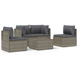 5 Piece Garden Lounge Set with Cushions Grey Poly Rattan - Front View