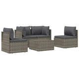 5 Piece Garden Lounge Set with Cushions Grey Poly Rattan - Side View