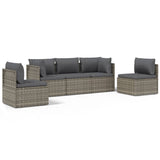 5 Piece Garden Lounge Set with Cushions Grey Poly Rattan - Front View