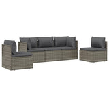5 Piece Garden Lounge Set with Cushions Grey Poly Rattan - Side View