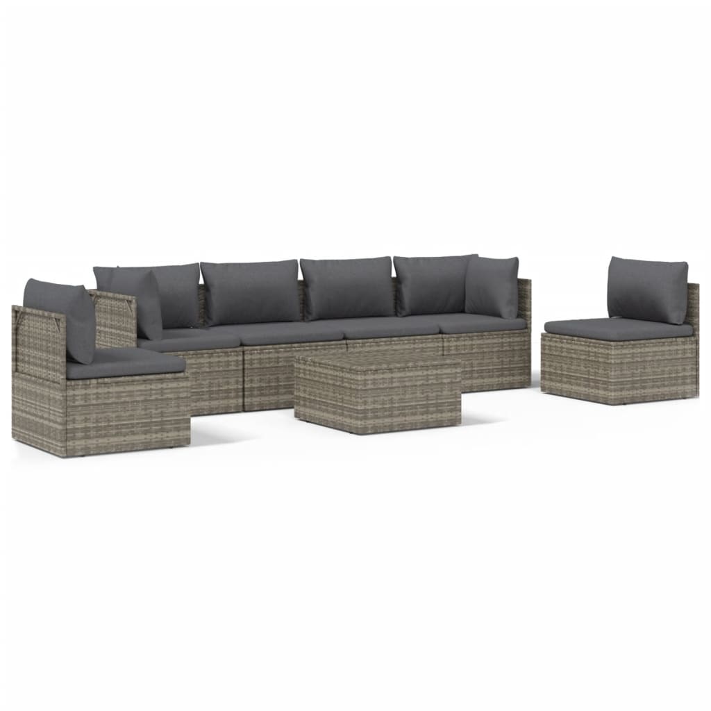 7 Piece Garden Lounge Set with Cushions Grey Poly Rattan