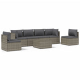 7 Piece Garden Lounge Set with Cushions Grey Poly Rattan - Front View