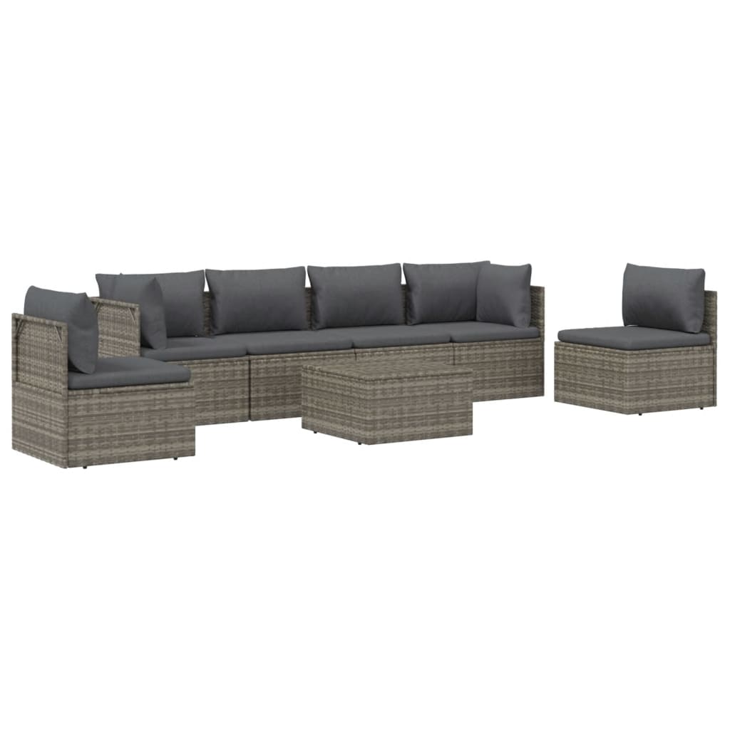 7 Piece Garden Lounge Set with Cushions Grey Poly Rattan