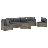 7 Piece Garden Lounge Set with Cushions Grey Poly Rattan