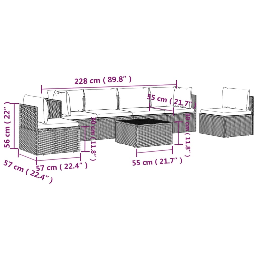 7 Piece Garden Lounge Set with Cushions Grey Poly Rattan