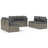 6 Piece Garden Lounge Set with Cushions Grey Poly Rattan