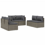 6 Piece Garden Lounge Set with Cushions Grey Poly Rattan - Side View