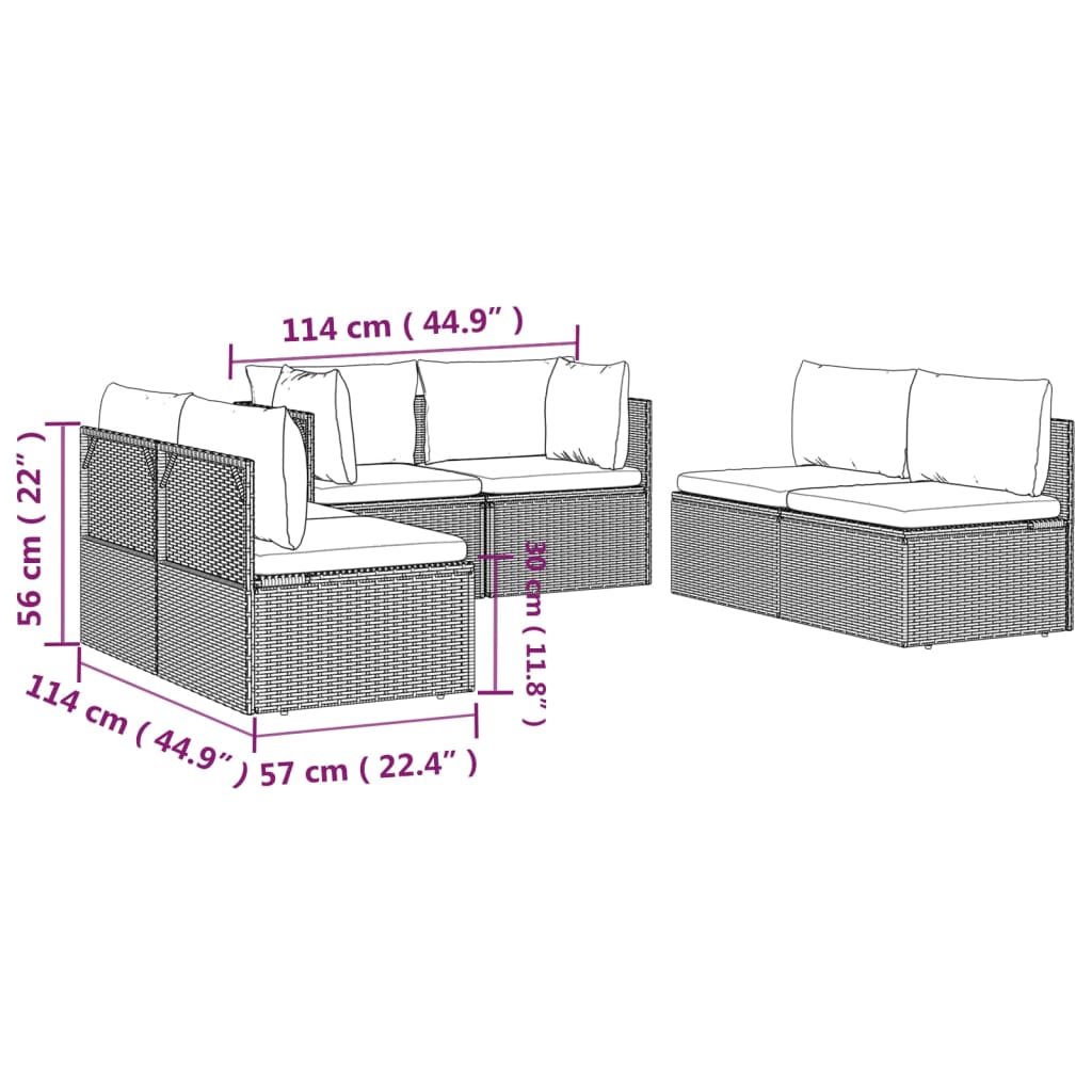 6 Piece Garden Lounge Set with Cushions Grey Poly Rattan