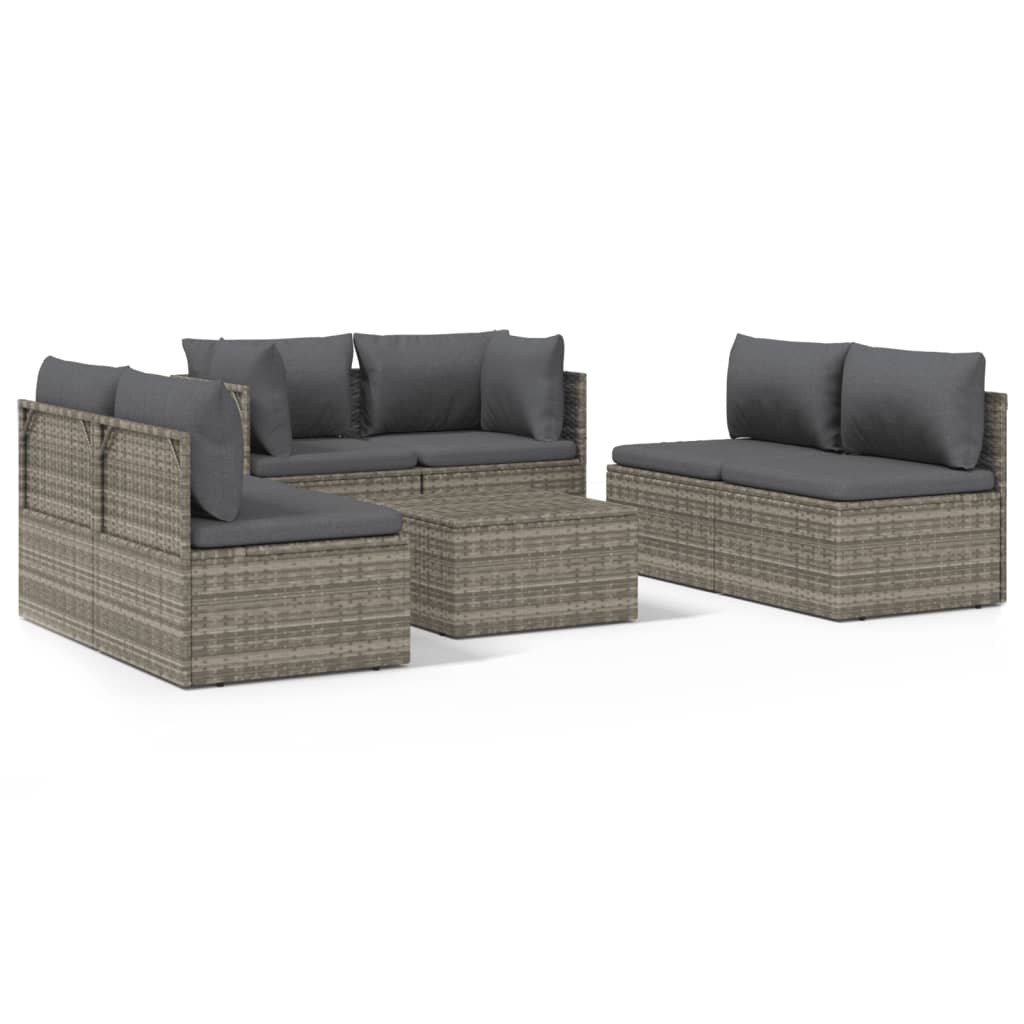 7 Piece Garden Lounge Set with Cushions Grey Poly Rattan
