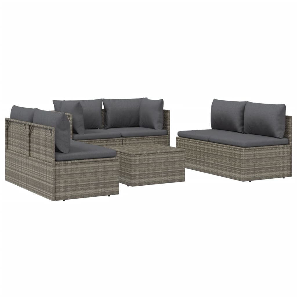 7 Piece Garden Lounge Set with Cushions Grey Poly Rattan