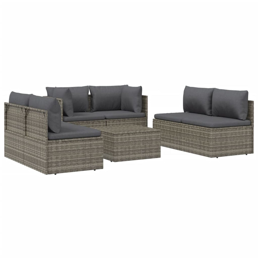 7 Piece Garden Lounge Set with Cushions Grey Poly Rattan
