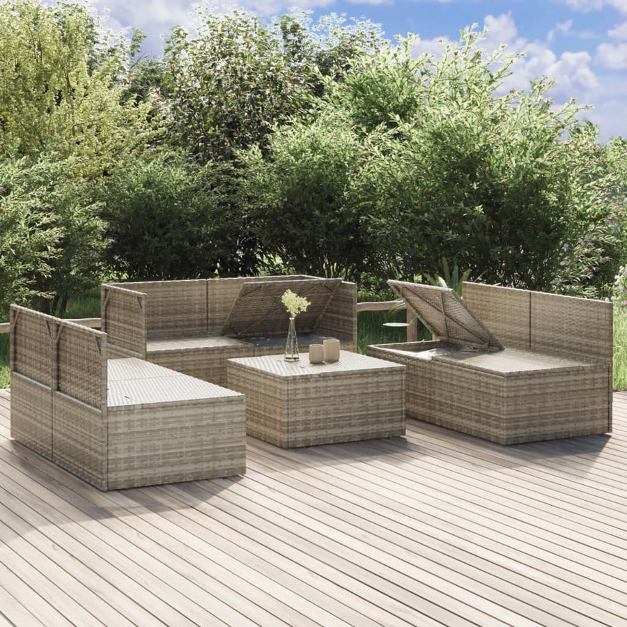 7 Piece Garden Lounge Set with Cushions Grey Poly Rattan