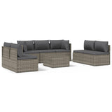 8 Piece Garden Lounge Set with Cushions Grey Poly Rattan - Front View