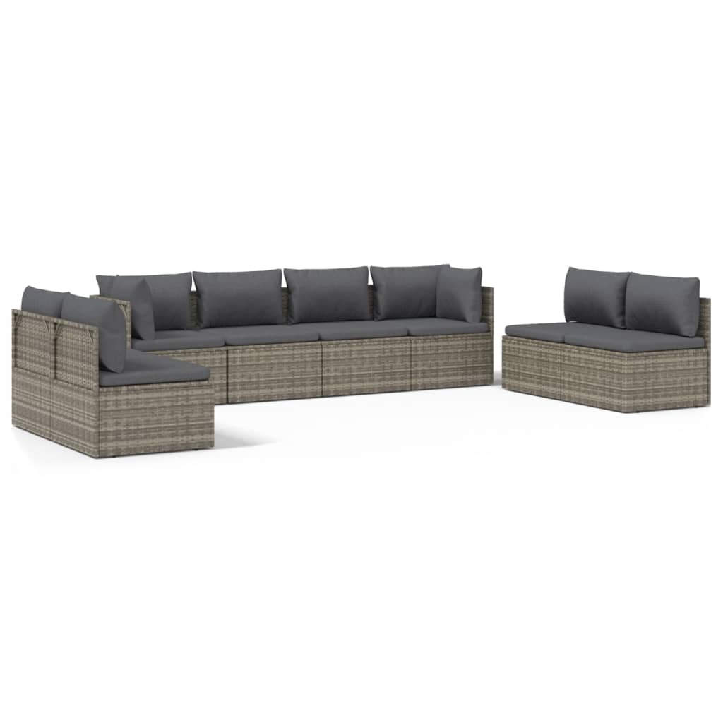 8 Piece Garden Lounge Set with Cushions Grey Poly Rattan
