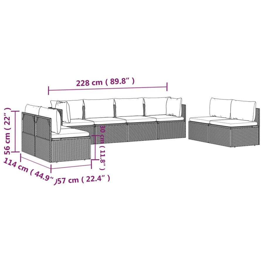 8 Piece Garden Lounge Set with Cushions Grey Poly Rattan