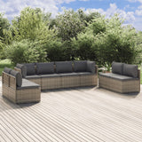 8 Piece Garden Lounge Set with Cushions Grey Poly Rattan
