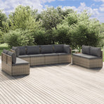 8 Piece Garden Lounge Set with Cushions Grey Poly Rattan