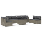 9 Piece Garden Lounge Set with Cushions Grey Poly Rattan - Front View